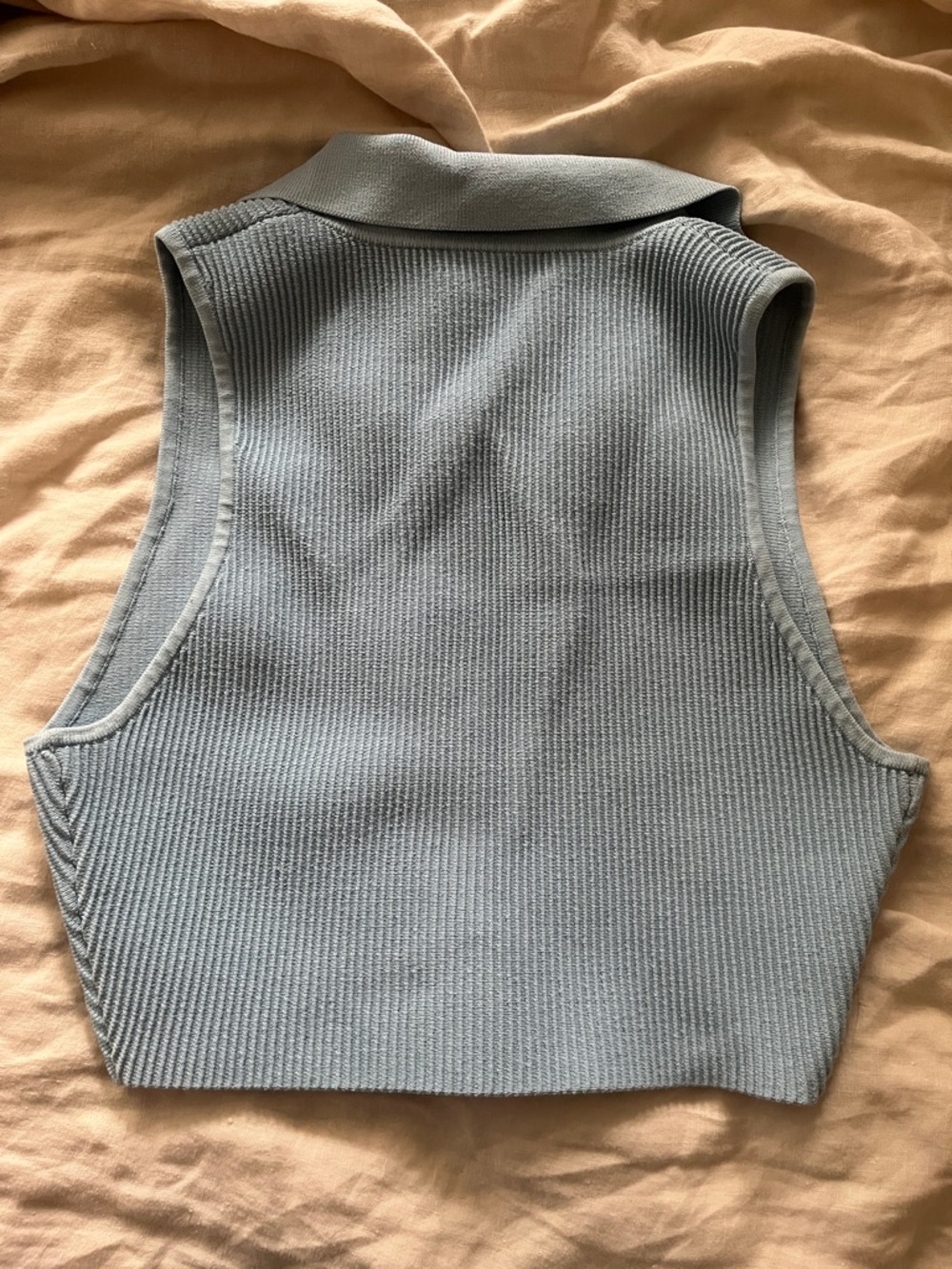 Babaton Light Blue Ribbed V-Neck Collared Tank Top - Picture 6 of 6